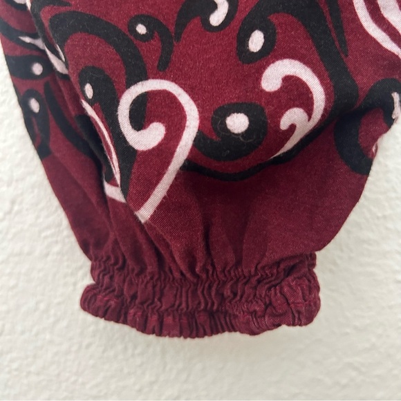 Burgundy Smocked Waist Pants Boho Harem Lounge Pattern Festival Size Small - Picture 5 of 10